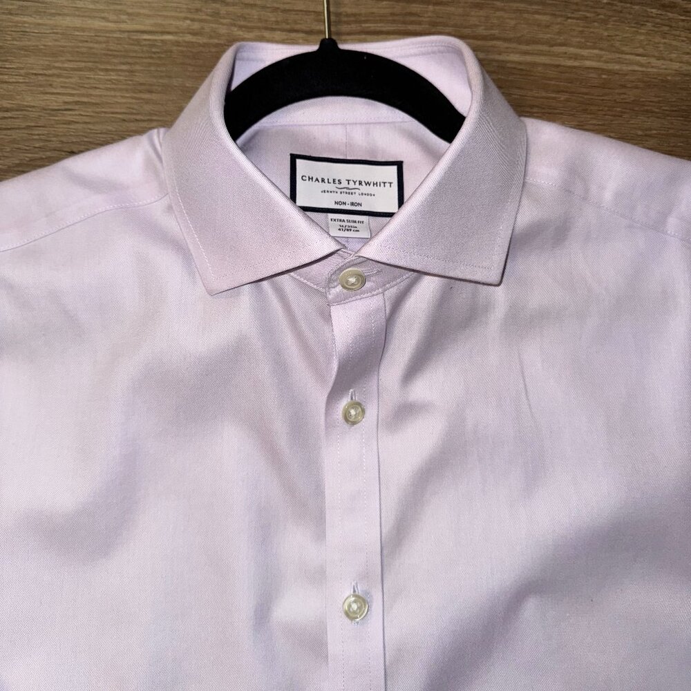 16" Charles Tyrwhitt Lilac Purple Spread Collar Non-Iron Twill Shirt ESF